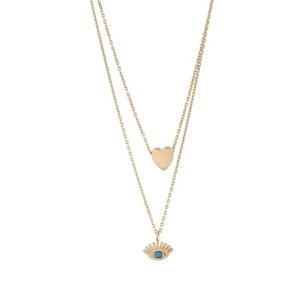 Altın Kalp ve Göz Çift Kolye