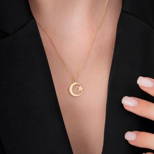 Altın Ay Yıldız Kolye