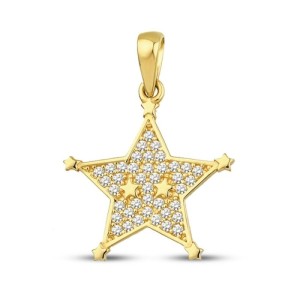 Altın Taşlı Sekiz Yıldız Kolye Ucu