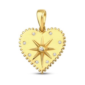 Altın Taşlı Kalp Kuzey Yıldızlı Kolye Ucu